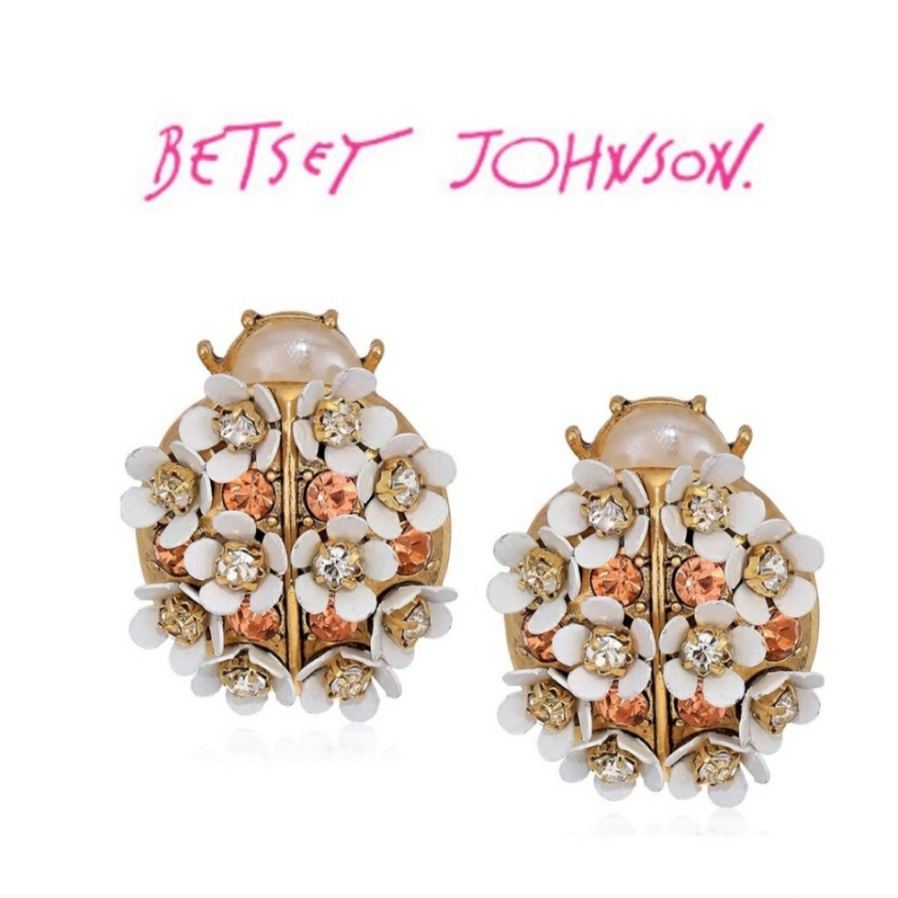 Betsey Johnson Floral Ladybug Button Earrings NWT